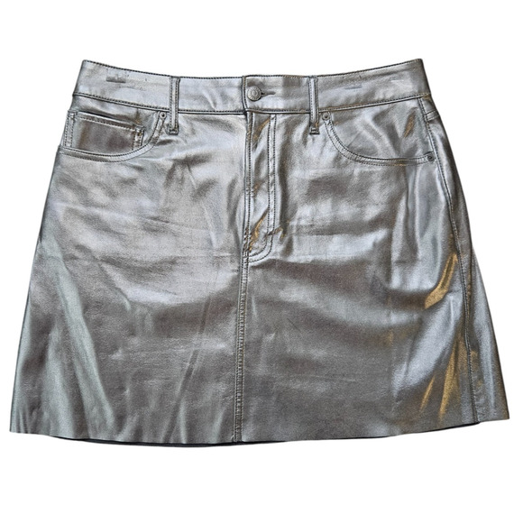 Express Womens 10 Metallic Silver Mini Skirt Y2K Shiny Night Out Faux Leather - Picture 1 of 13